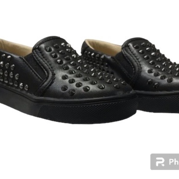 AKID Shoe Kid 8C Black Loafer Stud Rockstar Goth Punk Wedding Preppy Neutral 80s - Picture 3 of 8